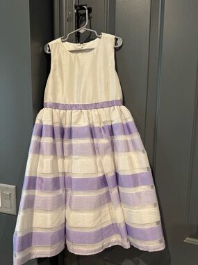 American Princess White and Lavender Striped Satin Party Dress